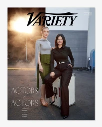 Saoirse Ronan and Selena Gomez posing on an outdoor lot for Variety Magazine's Actors on Actors feature, photographed by Alexi Lubomirski.