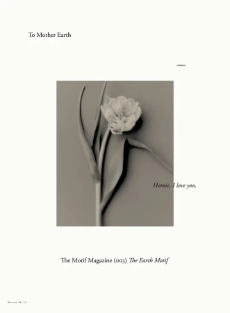 Flower in full bloom with stem and leaves on monochrome grey background. Neutral studio lighting, white text in upper corner.