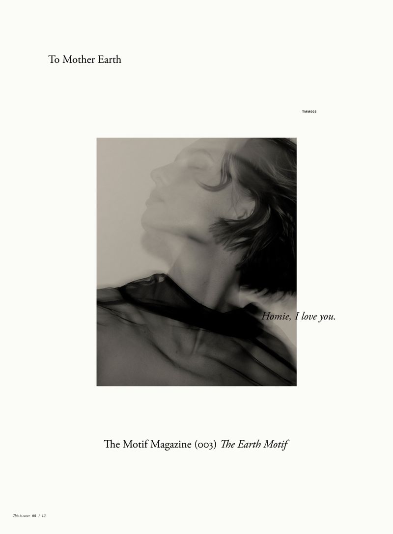 Monochromatic magazine cover features a woman's face with translucent filter and superimposed text, evoking ethereal artistic aesthetic.