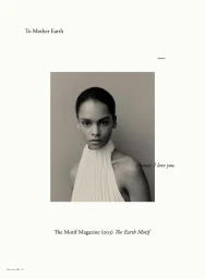 Monochrome portrait of a model in a pleated halterneck top against a neutral studio backdrop for The Motif Magazine
