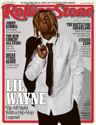 Lil Wayne wearing a white shirt and black tie on the cover of Rolling Stone magazine May 2025