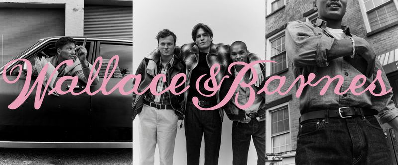Black and white triptych with three panels featuring stylish men in casualwear, vintage car, and urban settings with pink text overlay.