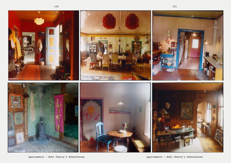 Collage of six diverse interior room photos: a hallway, dining room, kitchen, and three living rooms with unique furniture and decor.