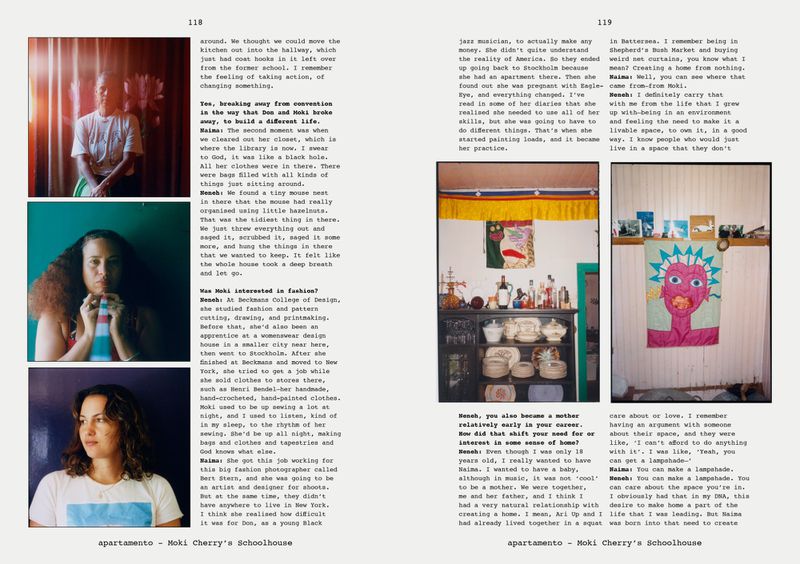 Magazine spread features photos of a woman, home interiors, and extracted article text discussing fashion, design, and lifestyle topics.