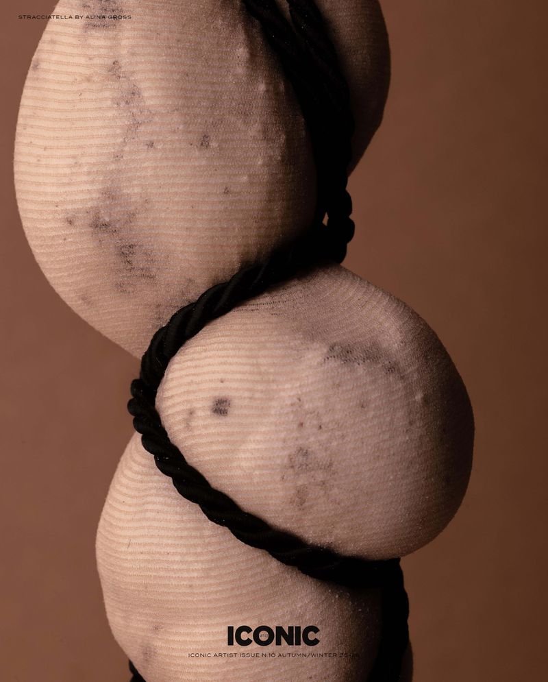 Abstract artistic nude magazine cover featuring entwined forms and neutral tones; studio shot, high-key lighting, and minimalist.