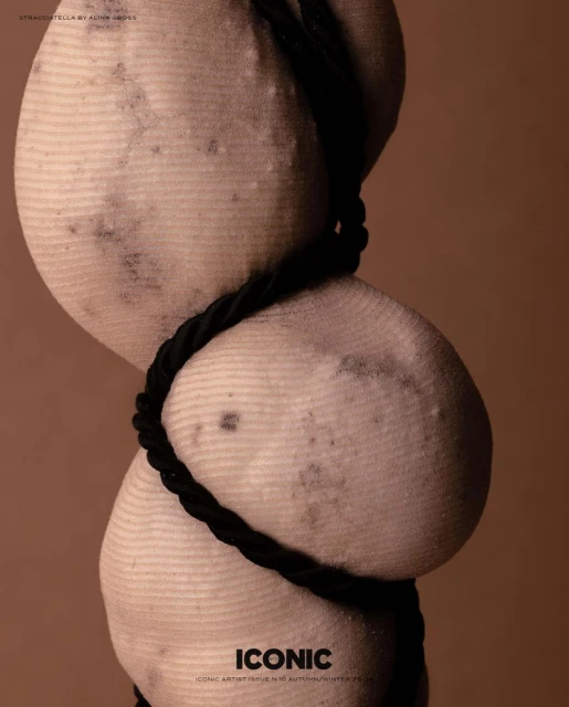 Abstract artistic nude magazine cover featuring entwined forms and neutral tones; studio shot, high-key lighting, and minimalist.