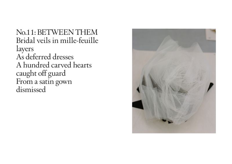 Close-up of layers of a white bridal veil, tulle fabric, and black accents, presented in a studio with white background and natural lighting.