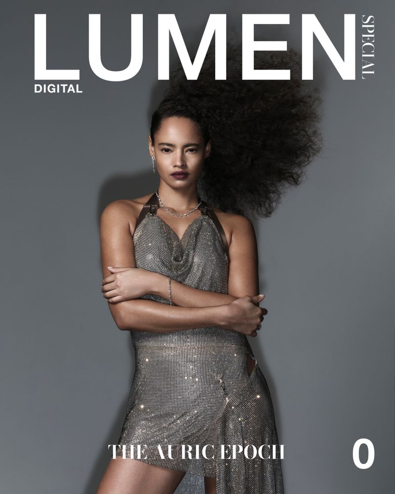 Magazine cover featuring a woman with curly hair in a metallic dress. The cover includes the magazine title 'LUMEN DIGITAL SPECIAL'.