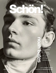 Close-up editorial portrait of model Noah Bates on the cover of Schön! Magazine Issue 49.
