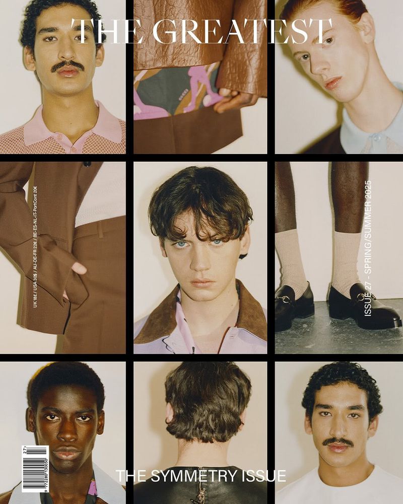 Magazine cover featuring nine framed headshots of diverse men, clean studio lighting, and the magazine's title, 'The Greatest.'
