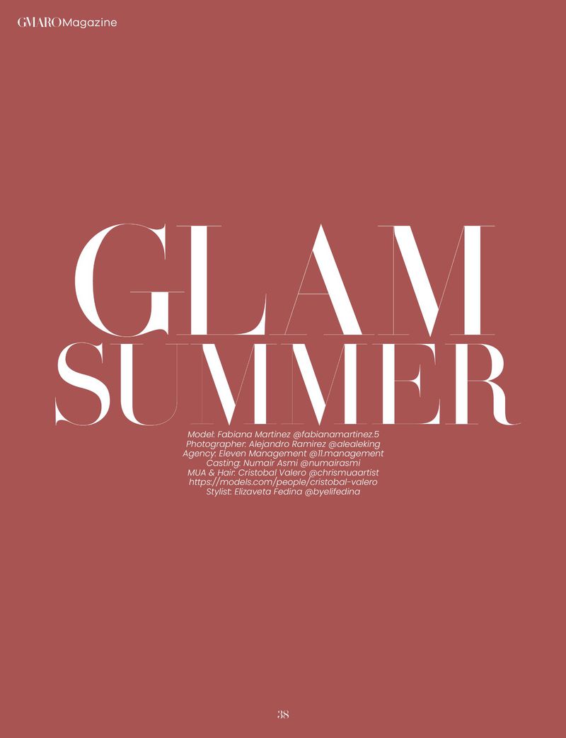 Glam Summer magazine cover features bold white text on a solid terracotta background, minimalist design, and creative industry appeal.