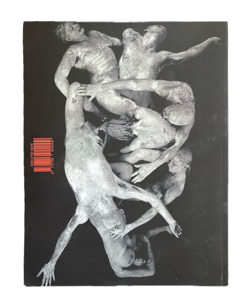 Black and white image of multiple intertwined human forms creates an artistic sculptural image on the front of a book cover.