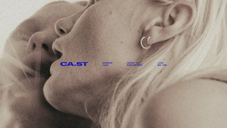 Close-up profile portrait of two people with light blonde hair in a grainy sepia tone, created by StudioThinktank for Cardboard Stage.
