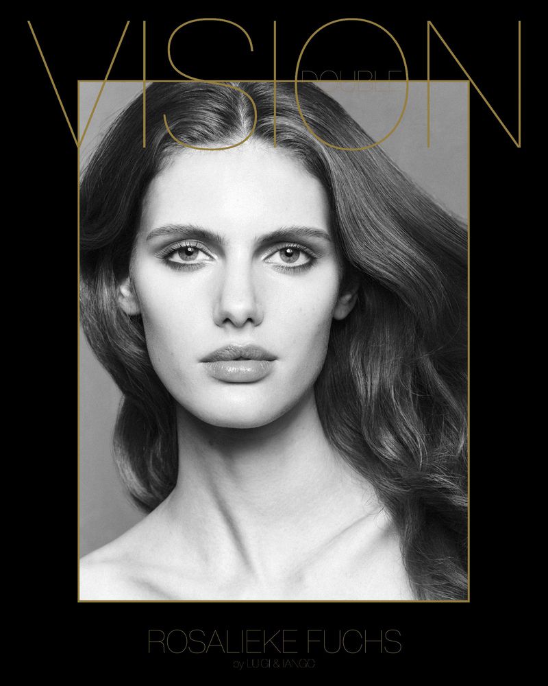 Portrait of a model with long dark hair and neutral expression against a plain background for Double Vision A/W 2025 Covers