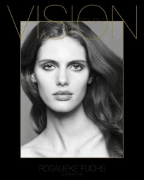 Portrait of a model with long dark hair and neutral expression against a plain background for Double Vision A/W 2025 Covers