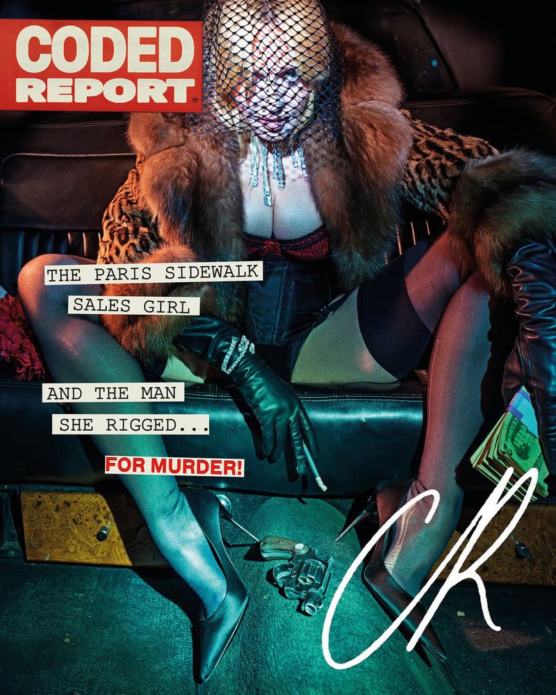 Visceral magazine cover featuring a woman in lingerie, a fur coat, gloves, and jewelry, set against a gritty backdrop with suggestive props.