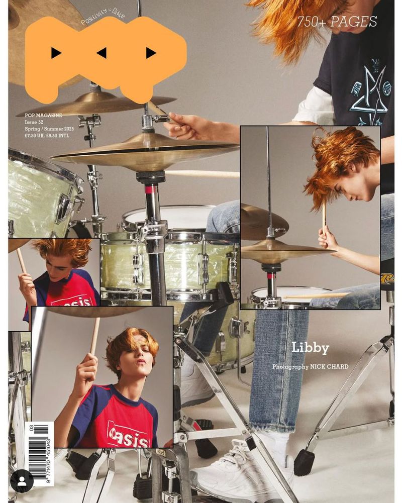 Magazine cover featuring a young male drummer playing drums, with a collage of drum kit components and close-up portraits of the musician.