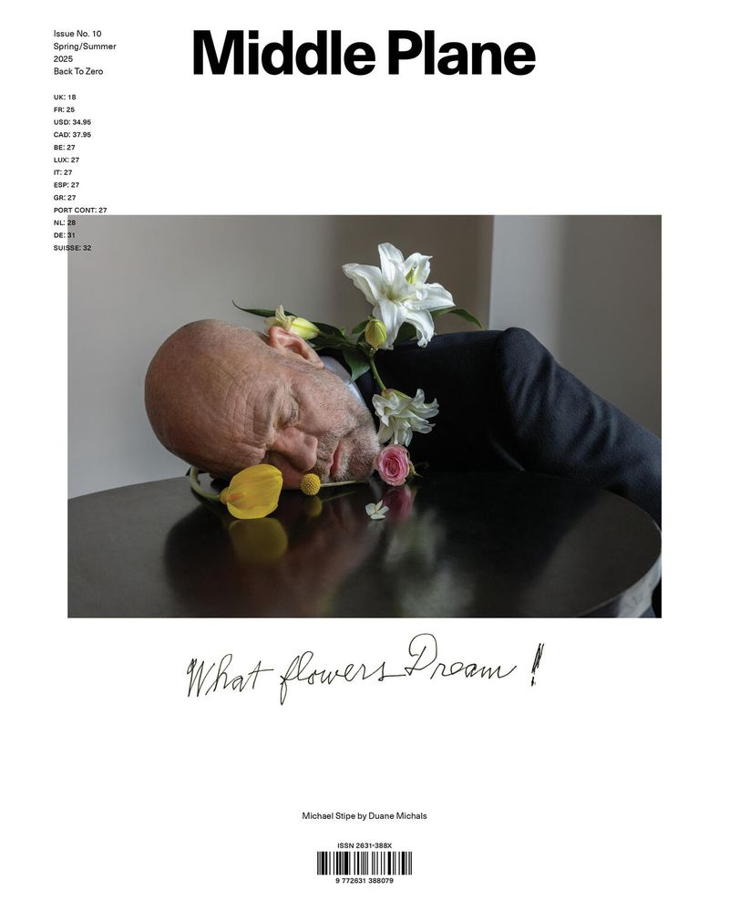 Magazine cover featuring an adult male's head resting on a table with flowers and fruit next to it; Middle Plane title at top.