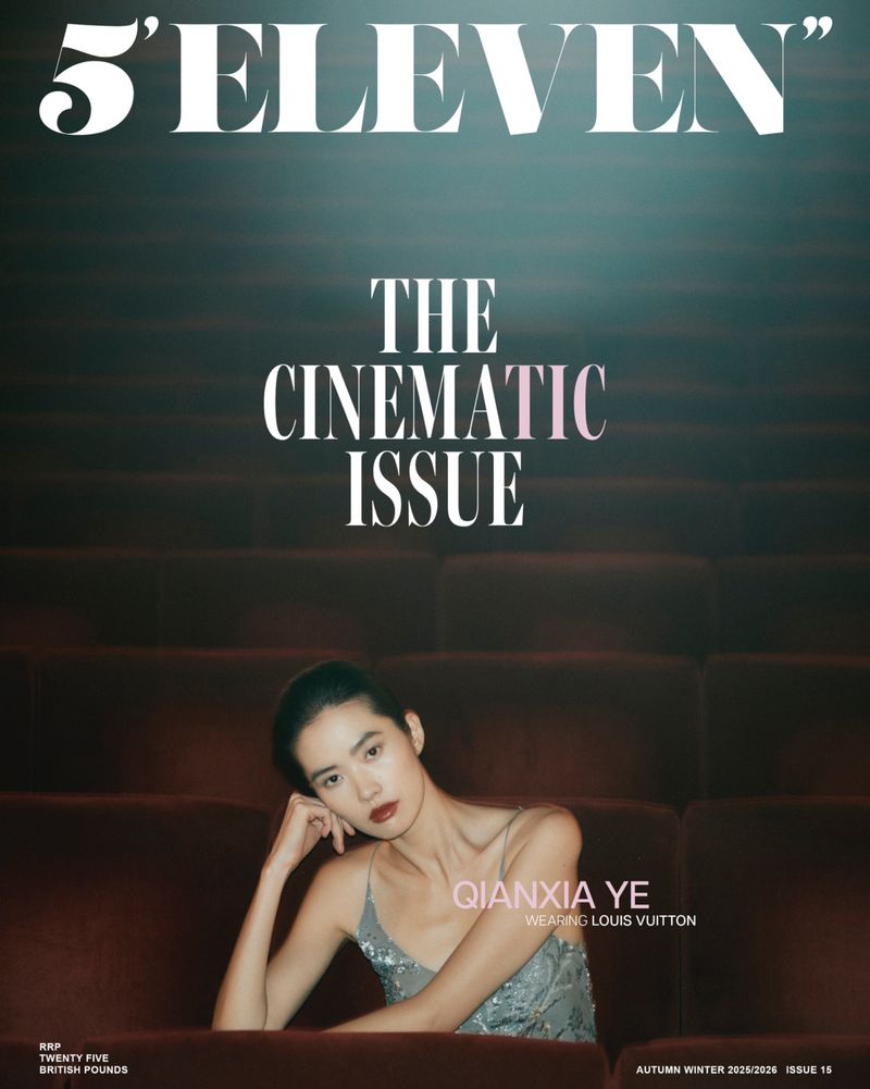 Magazine cover featuring a seated woman wearing a Louis Vuitton dress, with the headline "The Cinematic Issue" against a dark background.
