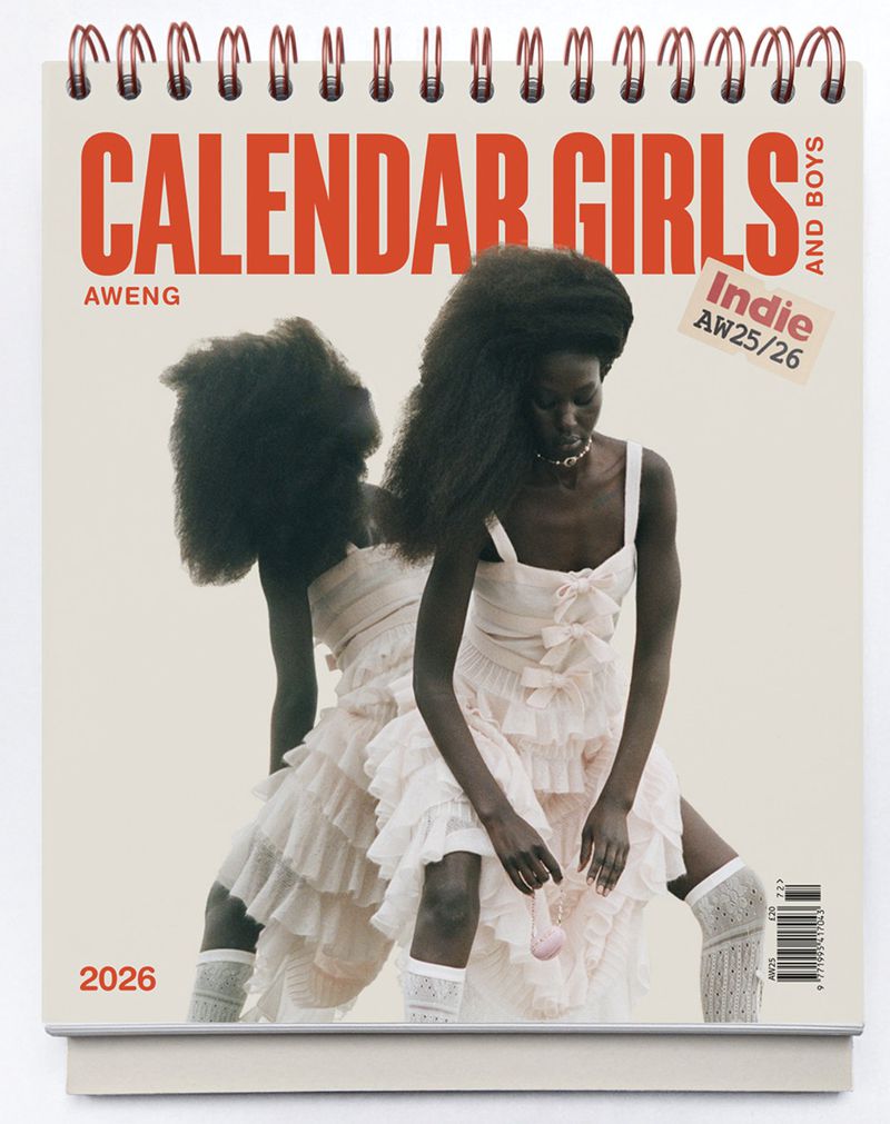 Calendar cover featuring a Black female model in a frilly dress and knee socks, with text reading "Calendar Girls and Boys."