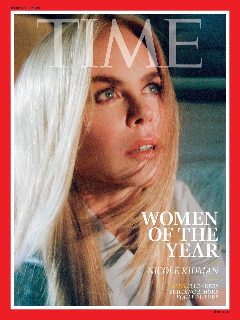 TIME magazine cover featuring a close-up portrait of Nicole Kidman with blond hair, the headline 'Women of the Year' and the date March 19, 2025.