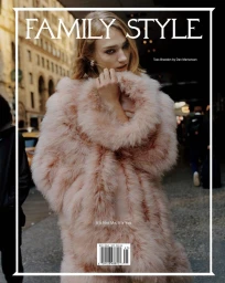 Model Tess Breeden wearing a fluffy pink faux-fur coat standing on a busy urban street