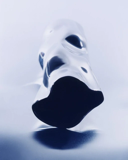 Abstract view of light and dark blue liquid on a white surface, creating a surreal and intriguing visual texture and form.