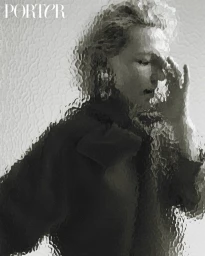 Cate Blanchett featured on Porter Magazine cover seen through textured frosted glass