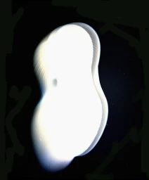 Abstract luminous white curved organic shape glowing against a solid black background.