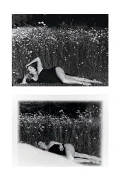 Kate Winslet lying in a field of wildflowers wearing a black swimsuit for Vogue Australia photographed by Annemarieke van Drimmelen.