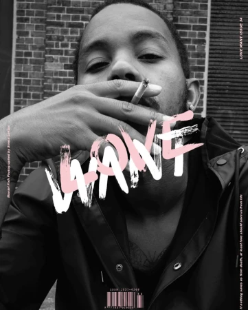 Magazine cover featuring a man smoking against a brick wall background, showcasing lifestyle and editorial photography in black and white.