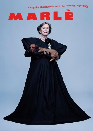 Magazine cover featuring an elderly woman in a black gown holding a dachshund against a light blue backdrop with the title 'MARLE' in red.