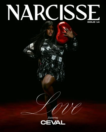Magazine cover featuring a full-figured black woman in a plaid dress, holding a heart-shaped balloon against a dark background.