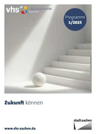 Image for VHS Aachen, showing a minimalist composition with white steps, a sphere, and diffused light, promoting their program.