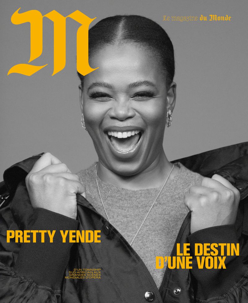 Magazine cover featuring Pretty Yende, an adult female with a cheerful expression, against a grey backdrop with black and gold text.