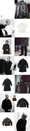 Collage of fashion images featuring apparel such as leather jackets, t-shirts, and coats worn by men in a photo studio setting.