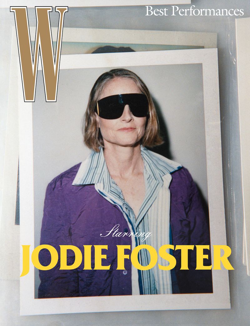 W Magazine cover featuring Jodie Foster wearing sunglasses and a purple jacket, showcasing the 'Best Performances' issue.