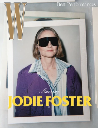 W Magazine cover featuring Jodie Foster wearing sunglasses and a purple jacket, showcasing the 'Best Performances' issue.