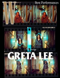 Greta Lee featured in W Magazine Vol. I 2026 Best Performances magazine cover formatted as multiple film strips.