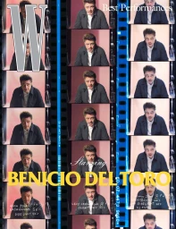 Benicio Del Toro featured in a W Magazine film strip contact sheet portrait with multiple alternating frames.
