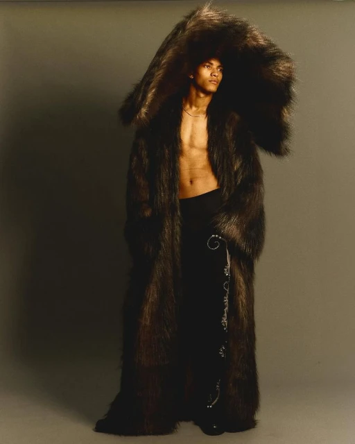 Faux Fur Length Duster Robe and Bucket Hat by Edward Lane