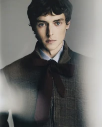 Model Valeriy Pakhomov wearing a plaid zip jacket and oversized dark bow tie for GQ Turkey editorial Tailored Authority.
