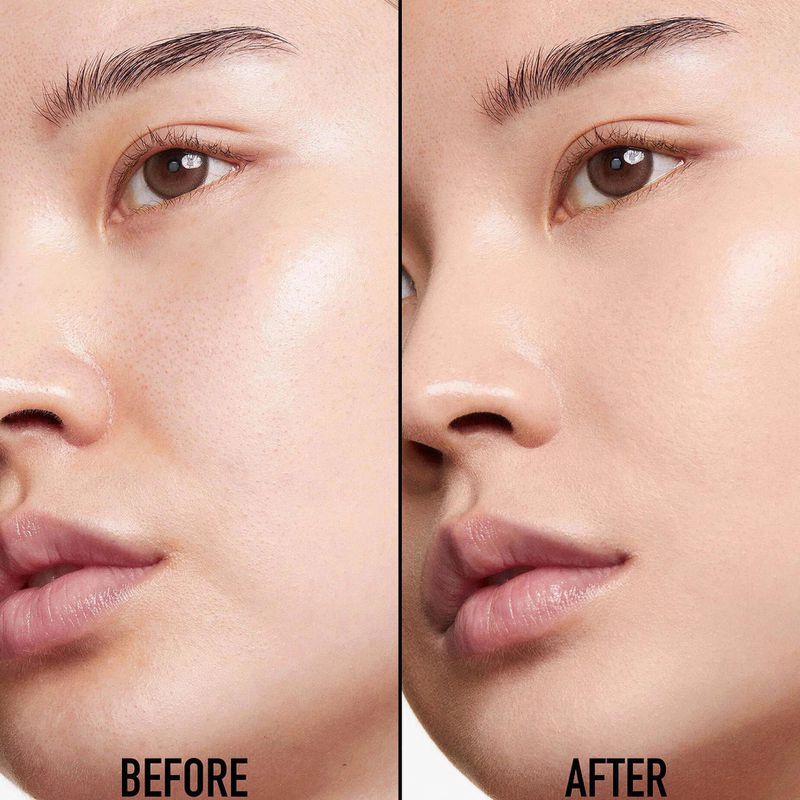 Cosmetic before and after: Close-up comparison of an Asian woman's face showing improved skin texture and tone after cosmetic treatment.