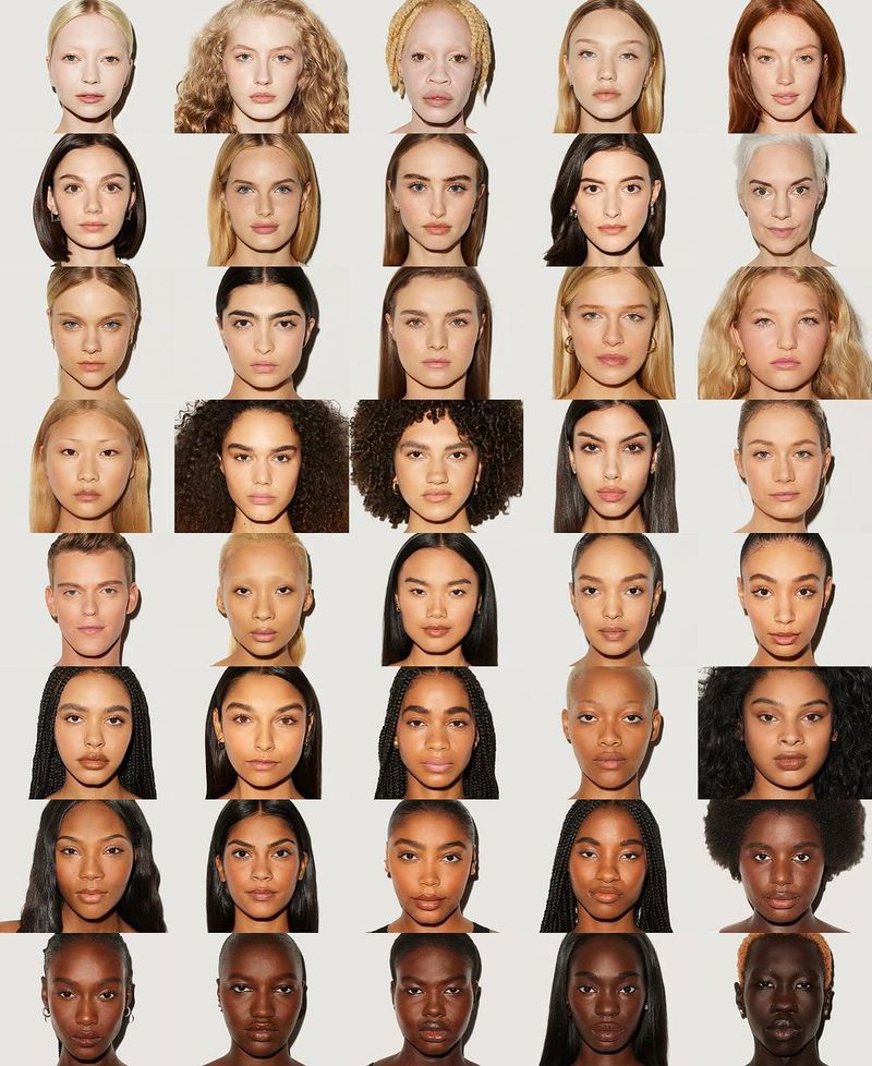 Diverse array of women's faces with varying skin tones and hair textures, arranged in rows against a neutral background in a portrait-style image.