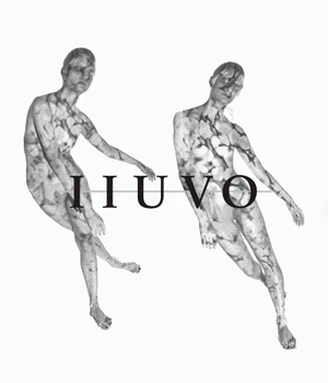 Two figures with light-pattern projections on their bodies against a white background with IIUVO text
