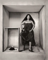 Model Paloma Elsesser posing inside a structured box set for Harper's Bazaar Italia Muses editorial