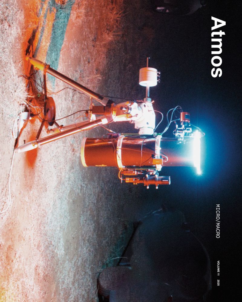 A telescope is set up on a tripod in an outdoor environment, capturing a night sky. The telescope points upwards, and is accompanied by text.