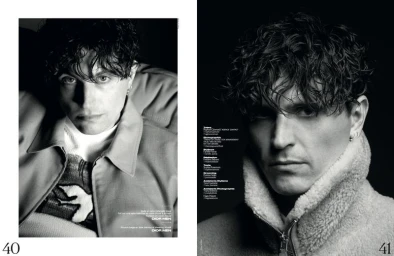 Portrait of actor Raphael Quenard in French Magazine featuring editorial fashion styling by Fanelie Patras and photography by Thierry LeGoues.