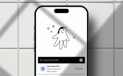 Smartphone displaying a minimalist line illustration of a hand figure with star accents against a white tile background.