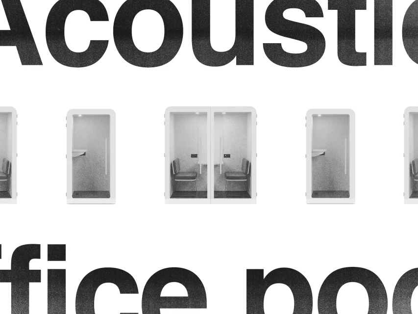 Acoustic office pods in white, creating quiet spaces for focused work in modern open-plan environments, blending privacy with accessibility.